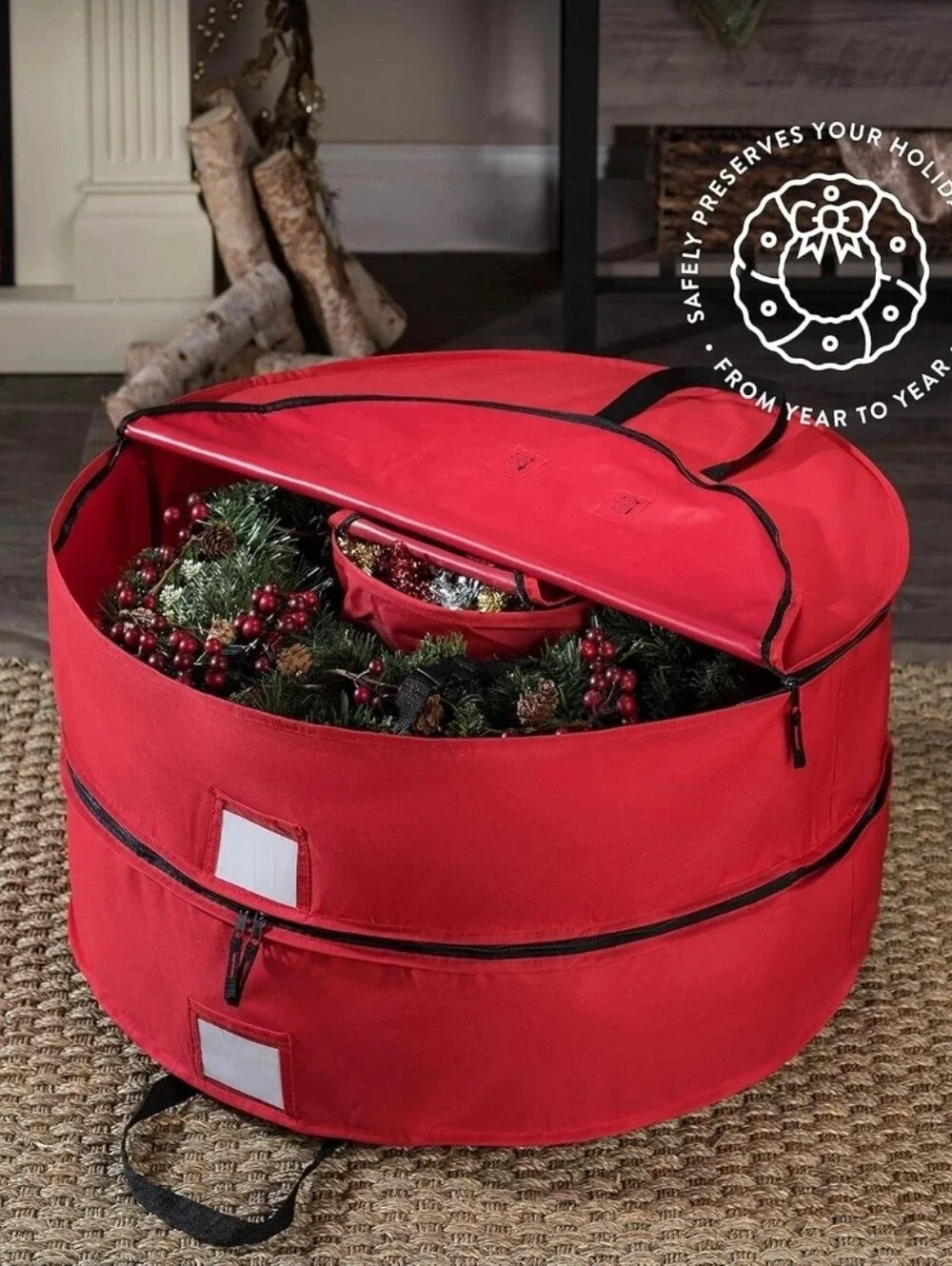 ZOBER Christmas Wreath Storage Container 36 Inch - Wreath Bag Fits 2 Wreaths Box